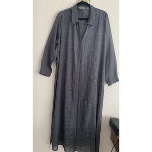 Soft Surroundings Maxi Dress Sheer Cover up Gray /embroidery Button Front 1X